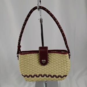 Brighton Woven Straw Shoulder Bag with Red Leather Strap and Trim
